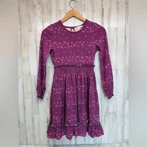 Matilda Jane Girls Plum Purple Botanical Leaf Print Smocked Waist Dress Size 14